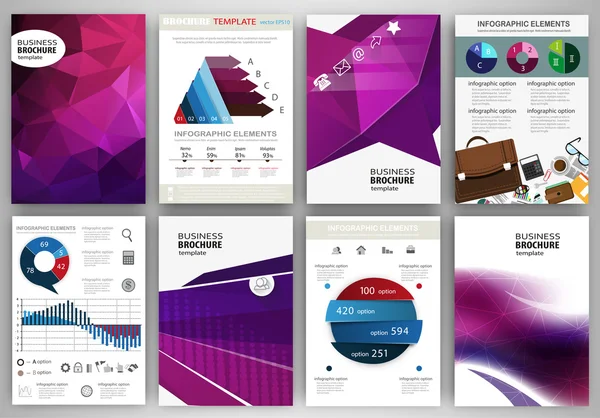 Concepto de fondos púrpura abstracto infografías e iconos — Vector de stock