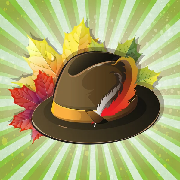 German hat with maple leaves — Stockvector