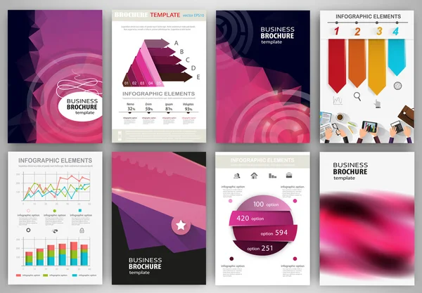 Fondos púrpuras, infografías de conceptos abstractos e iconos — Vector de stock
