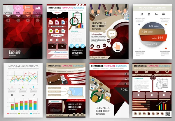 Plantilla de folleto de negocio rojo con elementos infográficos — Vector de stock