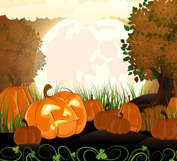 Full moon and pumpkins — Stock Vector