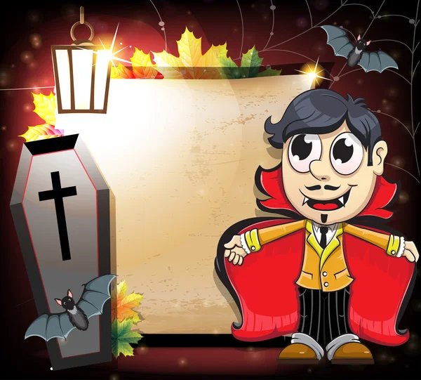 Vampire Halloween avec cercueil et chauves-souris — Image vectorielle