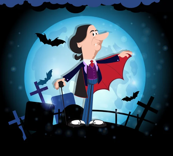 Old vampire and  full moon — Stock Vector