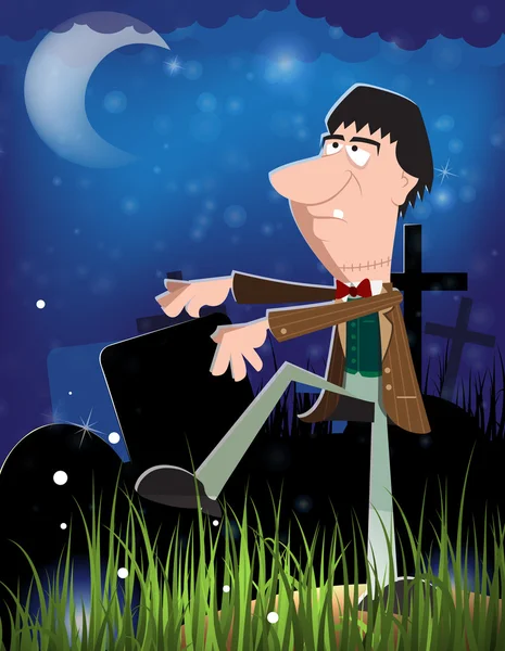 Zombie en el cementerio nocturno — Vector de stock