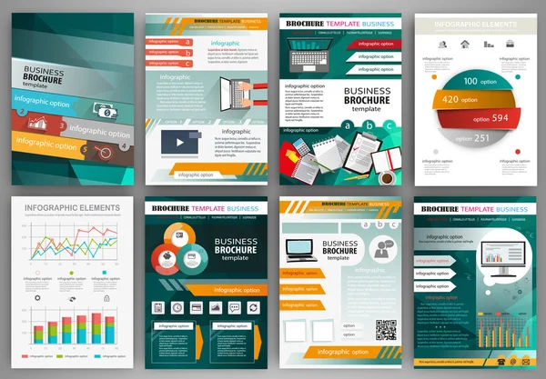 Modello di brochure aziendale verde e arancione con infografica Illustrazione Stock