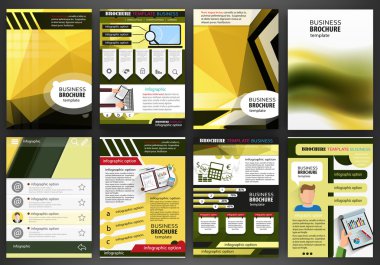 Sarı broşür şablonu soyut kavram infographics ve simgeler