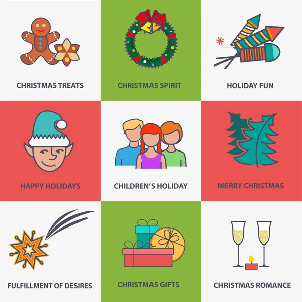 Kerst iconen platte — Stockvector