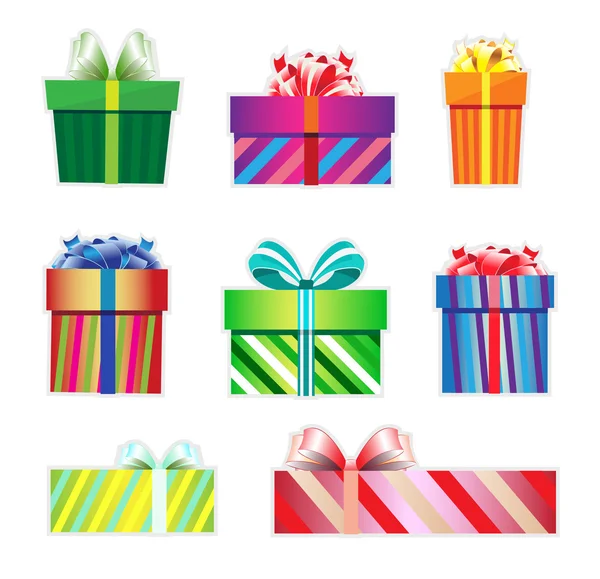 Icono conjunto de coloridas cajas de regalo . — Vector de stock