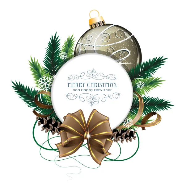 Weihnachtskarte mit brauner Christbaumkugel — Stockvektor