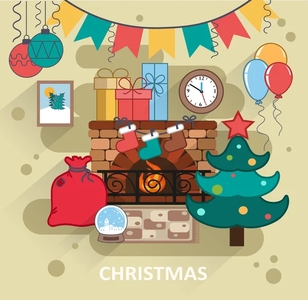 Christmas interior flat design — Stock Vector