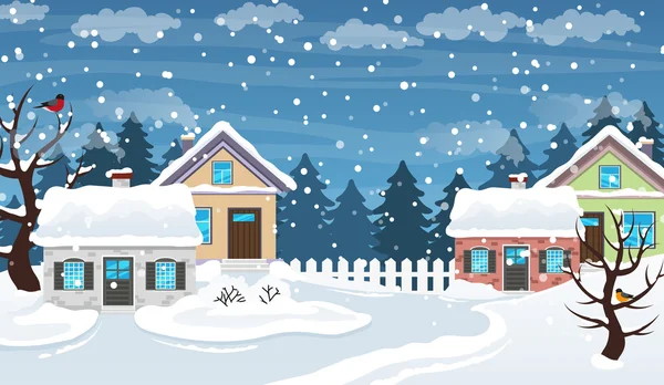 Winter village scene — Stock Vector