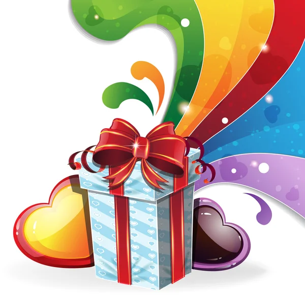 Gift box on rainbow background — Stock Vector