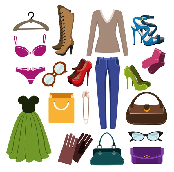 Clothes, footwear and accessories — Stock Vector
