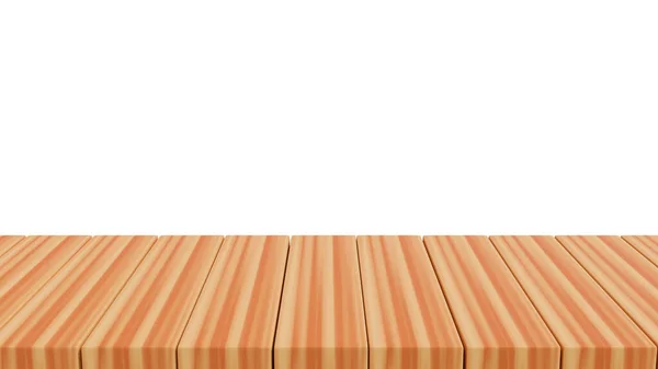 クリッピングパスを持つ白い背景に空の茶色の木製のテーブル 製品のコンセプト 3Dレンダリング図 — ストック写真