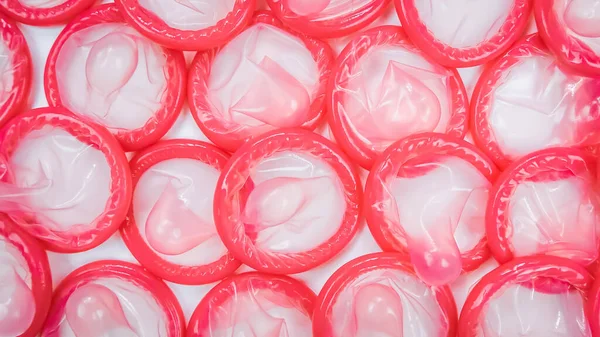 Close Pink Condoms White Background Concept Safe Sex Reduce Pregnancy — Stock Photo, Image