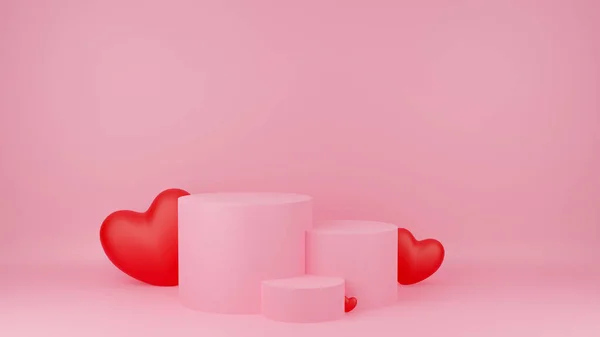 Circle Podium Rosa Pastellfarbe Mit Rotem Herz Valentinstag Konzept Mock — Stockfoto