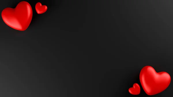 Červené Srdce Černým Pozadím Valentýnský Koncept Vykreslovací Ilustrace — Stock fotografie