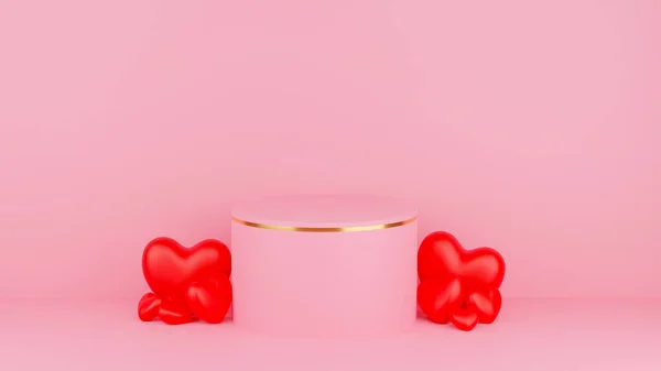Circle Podium Rosa Pastellfarbe Mit Goldrand Und Rotem Herz Valentinstag — Stockfoto