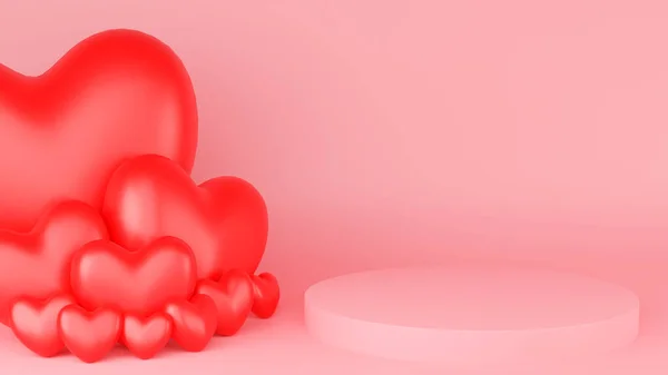 Cerchio Podio Rosa Pastello Colore Cuore Rosso Concetto San Valentino — Foto Stock