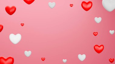 Siyah arka planı olan kırmızı ve beyaz bir kalp. Sevgililer Günü konsepti. 3B Resim Hazırlama