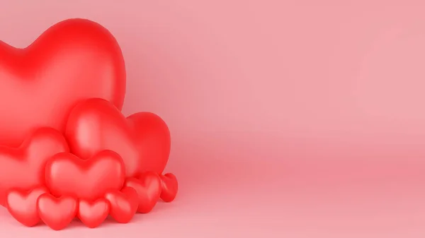 Rood Hart Met Roze Achtergrond Valentijnsdag Concept Weergave Illustratie — Stockfoto