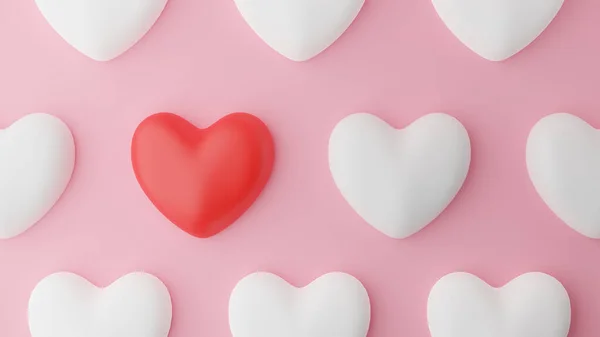 Draufsicht Auf Rotes Herz Und Weißes Herz Und Rosa Hintergrund — Stockfoto