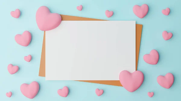 Valentijnsdag Concept Blanco Wit Papier Wordt Geplaatst Bruin Papier Met — Stockfoto