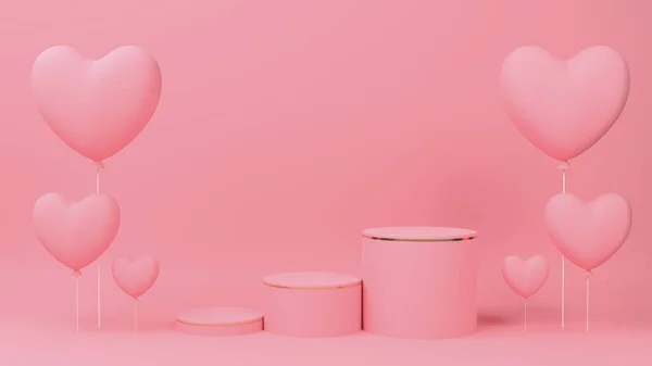 Концепция Дня Святого Валентина Круг Подиума Розовый Пастельный Цвет Золотым — стоковое фото