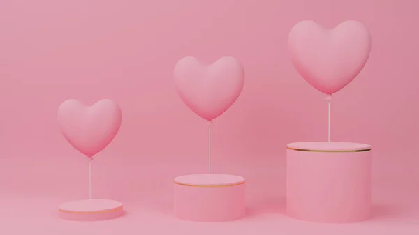 Valentinstag Konzept Circle Podium Rosa Pastellfarbe Mit Goldrand Drei Rang — Stockfoto