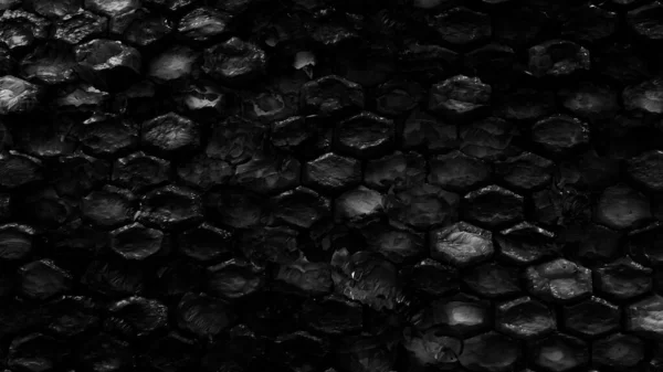 黑色岩石六角形纹理 石层的文摘 自然背景 3D渲染 — 图库照片