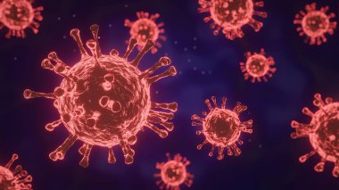 Coronavirus hastalığının mikroskobu. Kırmızı COVID-19. Pandemik tıbbi konsept. 3B resimleme.