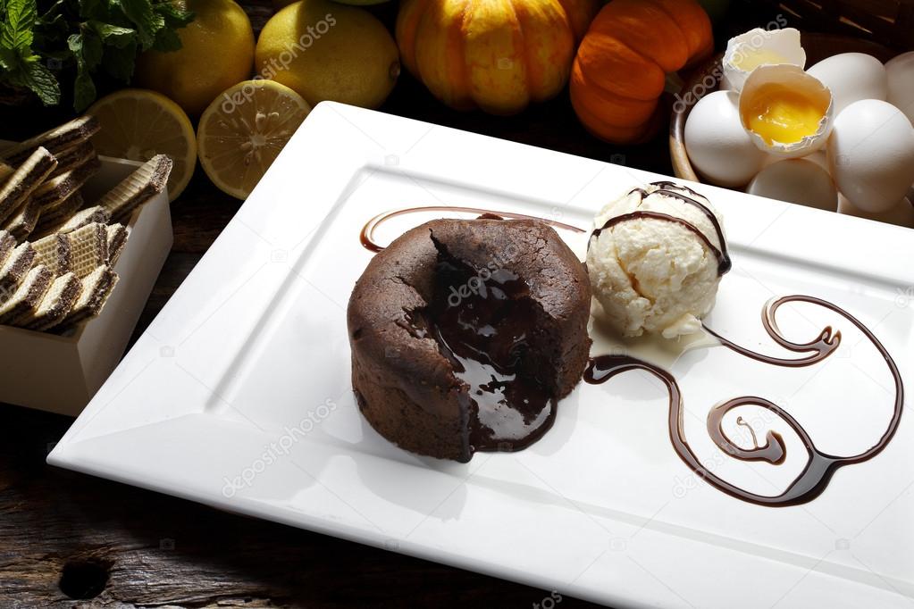 Chocolate Cake with Fresh, ice cream