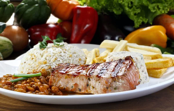 Arroz com feijão e carne — Fotografia de Stock