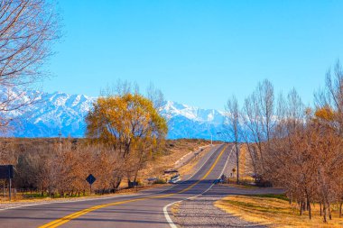 Mendoza, Arjantin 'deki Andean sıradağları Şili' ye giden yol.