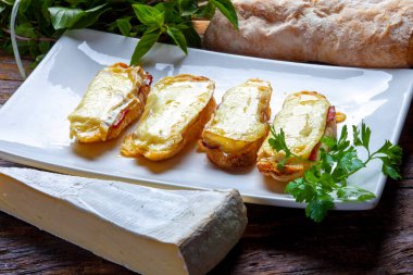 Erimiş peynirli bruschetta yemeği.