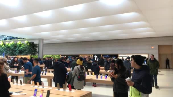 New York February 2020 People Visiting Apple Store 5Th Avenue — Stock Video