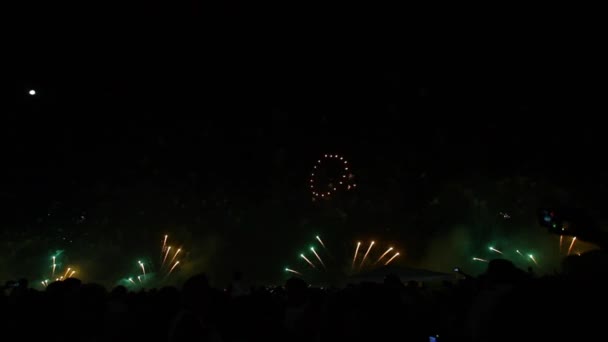 Reveillon Πρωτοχρονιά Πυροτεχνήματα Οθόνη Κατά Μήκος Της Παραλίας Copacabana Ρίο — Αρχείο Βίντεο