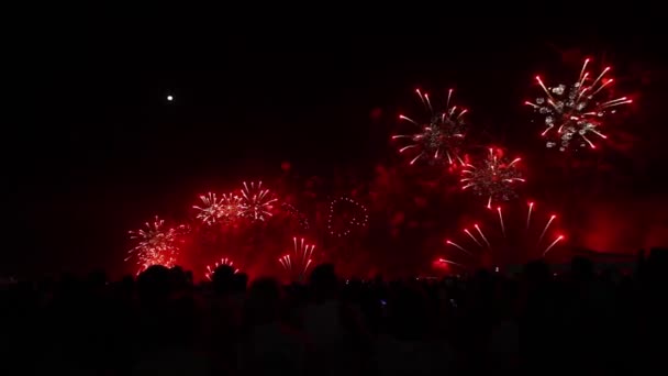 コパカバーナビーチ リオデジャネイロ ブラジルに沿って新年の花火を明らかに — ストック動画