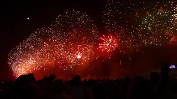 Reveillon Nový Rok Ohňostroj Zobrazit Podél Copacabana Beach Rio Janeiro — Stock video