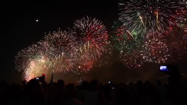 Reveillon Capodanno Fuochi Artificio Lungo Copacabana Beach Rio Janeiro Brasile — Video Stock