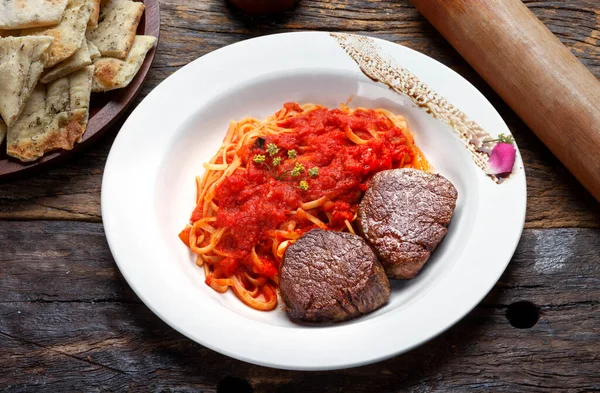 Filet Mignon Pasta Food — Stock Photo, Image