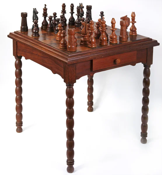 Retro, wooden chess with table — 스톡 사진