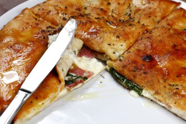 Pie with meat, cheese and herbs