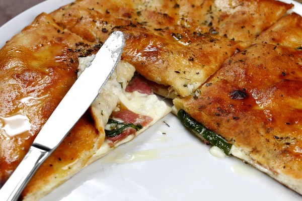 Pie with meat, cheese and herbs — 图库照片