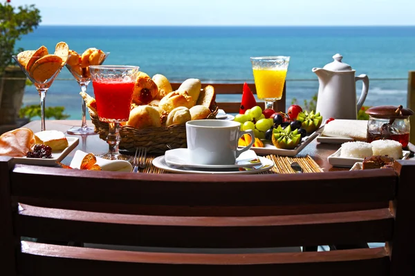 Breakfast  with fruits, buns and  juices Stock Picture