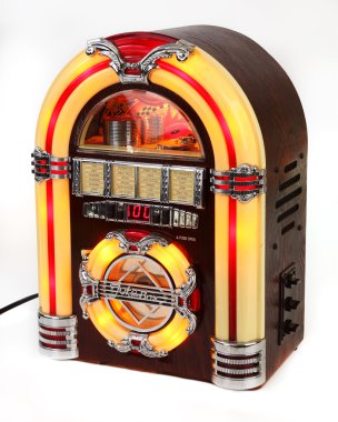 Retro, wooden, colorful jukebox clipart
