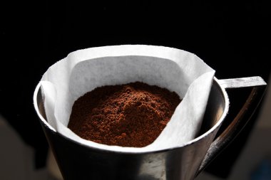 Ground coffee with filter paper