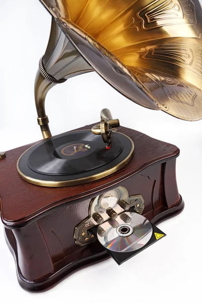 CD player made like gramophone — 图库照片