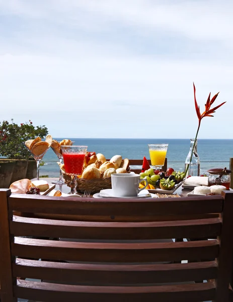 Breakfast  with fruits, buns and  juices Stok Fotoğraf