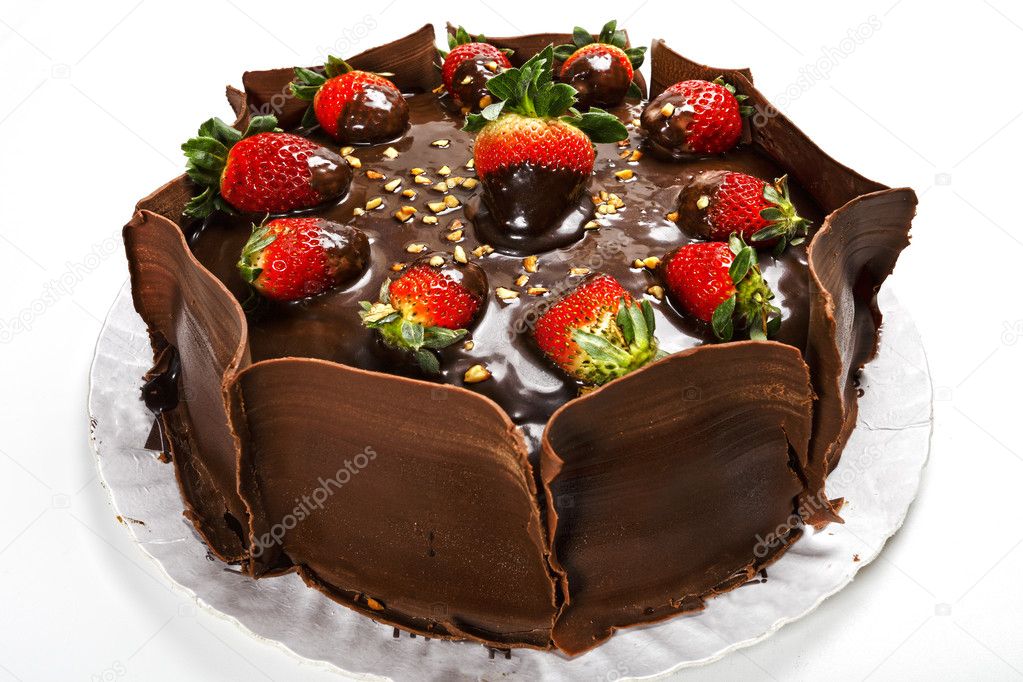 Chocolate cake on white